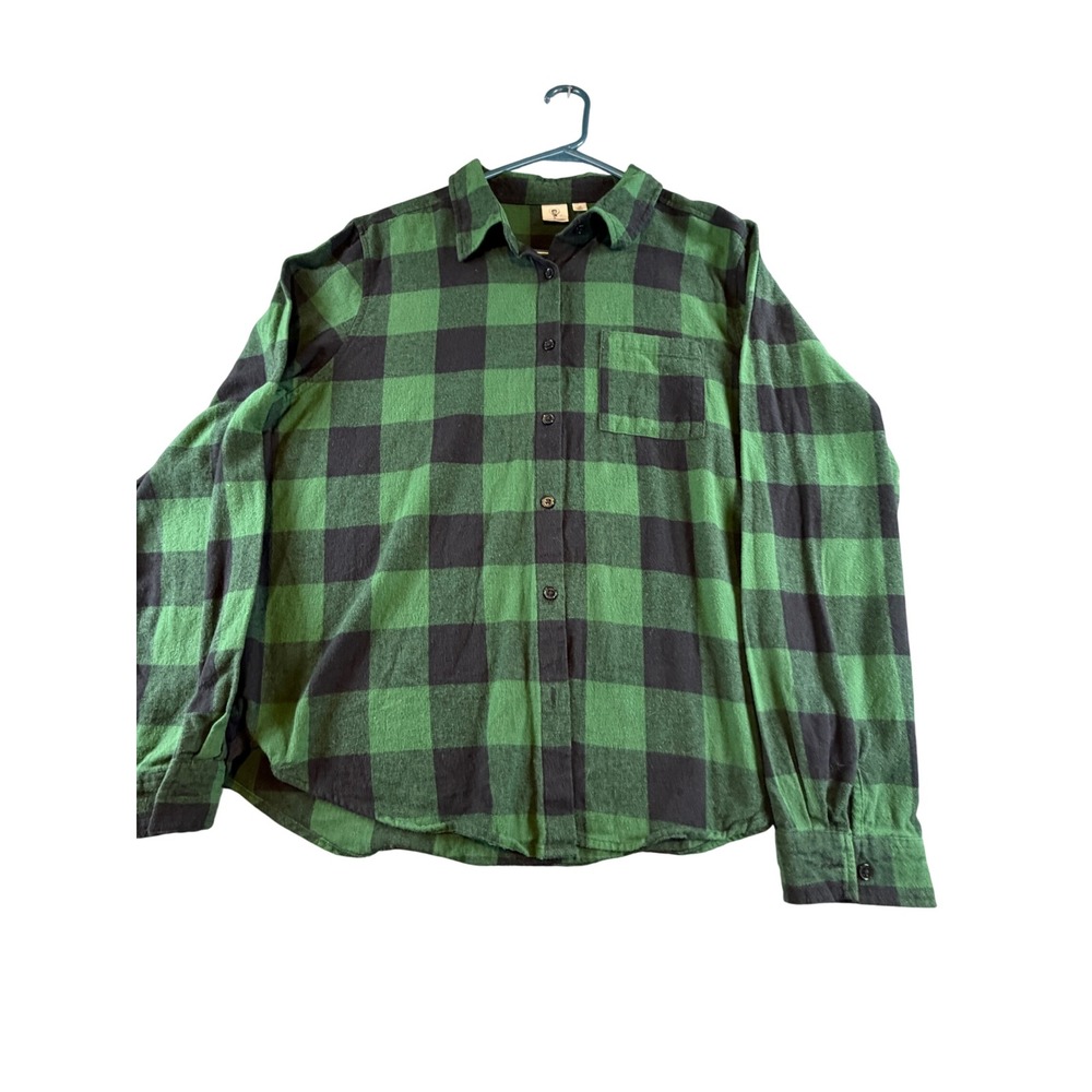 Betty Boop Green Black Buffalo Plaid Flannel Button Down Shirt Large LG 1332